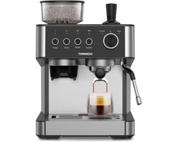 Tornado TCM-5431-GS - Pistonmachine met Bonenmaler - Halfautomatisch - 20 Bar - Dubbele Boiler - RVS