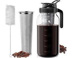 60 oz Cold Brew Koffiezetapparaat - Heavy Duty Iced Coffee Maker met Roestvrij Staal Zeef