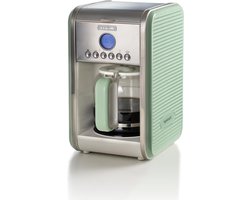 American Vintage Retro Glass Coffee Maker Carafe - 12 Cups - 24 Hour Timer - Anti-Drip - Heated Plate - Green