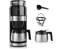 Barista koffiemachine met digitaal touchdisplay 800W zwart met koffiemolen + thermoskan
