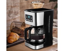 CS - Koffiezetapparaat- Koffiezetapparaat filterkoffie- Filterkoffie- 12 kopjes- Zwart- Met touch display- Met glazen kan- Zilver\Zwart- RVS- Timer- Permanente koffiefilter- 950 W