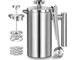 Dubbelwandige Franse Press Koffiezetapparaat 1000 ml voor 4 Kopjes – Ideaal voor Thuis en Camping