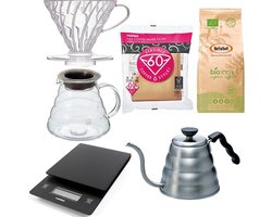 Hario V60 Range Server Slow Coffee starter set 1-4 kops + Bristot BIO 100% biologische koffie