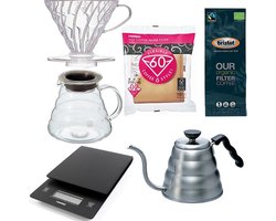 Hario V60 Range Server Slow Coffee starter set 1-4 kops + Bristot OUR Biologische Filter Koffie