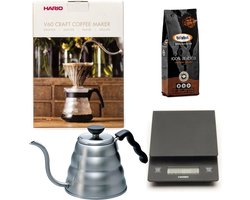 Hario V60 slow coffee kit + Hario V60 Weegschaal + Hario V60 Waterketel 1.2 liter + Bristot Diamante 100% Arabica gemalen koffie