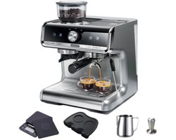 HiBREW H7A Barista Pro Espressomachine – 20 Bar – Dubbele Boiler – Ingebouwde Koffiemolen – LCD Touchscreen – Zilver