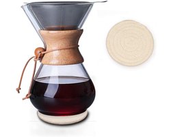 Houten koffiezetapparaat 400 ml - glazen caraf - permanent filter - houdt koffie langer warm - ShopVlot