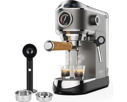 Jurrys koffiemachine - 20 Bar - Half automatisch - Melkstoomschuimer - Koffie - Latte - Cappuccino - Mokka - Modern - Zilver - Horeca