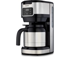 MEDION koffiezetapparaat met thermoskan en timer (filterapparaat, 10 kopjes, 1,25 liter, 900 watt, timer, antilekfunctie, display, MD11019) roestvrij staal