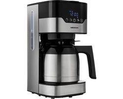 MEDION koffiezetapparaat met thermoskan en timer (filterapparaat, 8 kopjes, 1,2 liter, 900 watt, 3 standen, warmhoudfunctie, timer, anti-druppel, display, MD18458) roestvrij staal