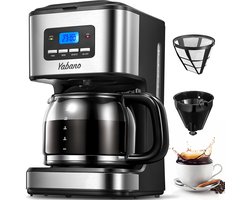 Yabano Digitaal filterkoffiezetapparaat met timer, permanent filter, touchscreen, 900 W, 1,5 L, roestvrij staal