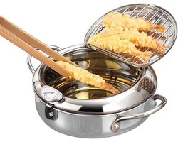 20 cm/79 inch Japanse Tempura Friteuse - Roestvrij Staal Antiaanbaklaag - Temperatuurregeling - Oliedruk - Kip - Frituurgarnalen