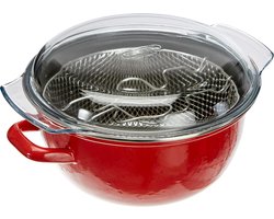 24 cm geëmailleerde stalen frituurpan met mandje en deksel - geschikt voor inductie