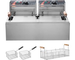 3000W Elektrische Kalkoenfriteuse, 12l Roestvrijstalen Friteuse met 3 Uitneembare Manden, Instelbaar Van 60-200°C voor Keuken, Restaurant, Café, Bar, Zilver