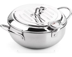 ALLGoods. Japanse Frituurpan - Mini Friteuse Diameter 24cm - Mini Frituurpan Milieuvriendelijk – Kleine Frituurpan Roestvrijstaal – Friteuse 2 Liter – Makkelijk Schoon te Maken – Frituurpan 2 Liter – met Thermometer - Zilver