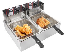 Aurixi® Frituurpan dubbel - Frituurpan -Zilver - ‎44cm x 55cm x 30cm