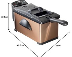 Bestron- Frituurpan- Frituurpannen- Frituurpan 3 liter- Friteuse met koude zone- Frituurpan met mand- Inclusief kijkvenster en traploos instelbare temperatuurregelaar- 2000W - Kleur: koper