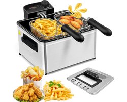 Cheffinger Friteuse - 5L - RVS - 2000W - Met Kijkvenster & 3 Uitneembare Frituurmand - Frituurpan