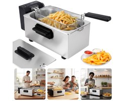 Cheqo® Friteuse - Regelbare Thermostaat - Indicatielampje - Uitneembare Tank - Verwarmingselement - PFAS-vrij - Eenvoudig Te Reinigen - RVS/Zwart - Functionele Friteuse - Frituurpan - Frituur Pan - Frietpan - Frituren