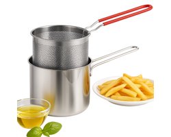Cheqo® Frituurpan met Korf - Voor Fornuis - Frituur Pan - RVS - 1.2L - Geschikt Voor Gas - Inclusief Frituurmandje