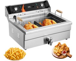 Commerciële Elektrische Friteuse – 20L Dubbele Verwarming – Horeca Frituur – Snelle Opwarming – Met Aftapkraan - Oliebollen - Frituur XXL