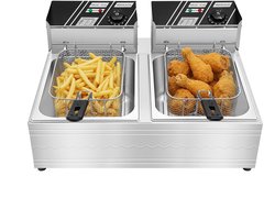 Commerciële Elektrische Friteuse 220V 6L Roestvrij Staal 2 Tanks Frituurmachine Met Temperatuurregeling 60-200℃