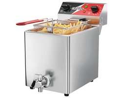 CROSSON Elektrische Friteuse 8L,230V/3250W Elektrische Friteuse met Mand en Deksel,Temperatuurregeling 80-200°C,voor Restaurantkeuken(Afvoersysteem)