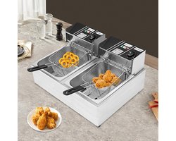 Dubbele elektrische friteuse 12L met instelbare temperatuur en braadzeef – Perfect voor friet, kip en vis