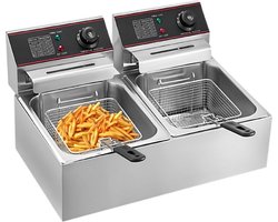 Dubbele Friteuse - Dubbele Frituurpan - Frituurpan Dubbel - 2 x 6 Liter - Zilver