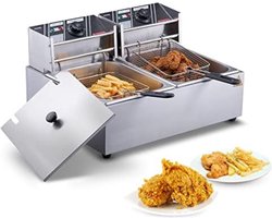 Dubbele frituurpan - Dubbele friteuse - Dubbele frietpan - ‎44,96 x 54,1 x 29,97 cm - 6 kg - 3000 W - ‎Roestvrij staal