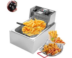 Elektrische Frituurpan - 6L – Frituurpan - 2500W – Roestvrij Staal – 50-200°C Temperatuurregeling – Voor Horeca - en Thuisgebruik - Eenvoudig Schoon te Maken
