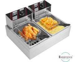 Eszenzics™ Friteuse XXL Pro7 - 12 liter - 2 x 2500W - Dubbele mand - Verlengde handgrepen 20cm - Commercieel of thuisgebruik - Restaurant - Friture - Snackbar - Friet - Frietpan