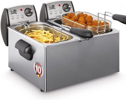 FRITEL Dubbele Frituurpan - FR 1850 - Duo Frietketel met Antistofdeksel - Friteuse - Koude Zone - 2-8 Pers. Frituurketel Dubbel - 2x 2200W - 2x 3L