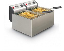 FRITEL Dubbele Frituurpan - Profi 4905 DUO - Professionele Friteuse met Antistofdeksel - Olie + Vast Vet - Koude Zone - Uniek Dubbel Verwarmingselement - 2x 3200W - 2x8 liter