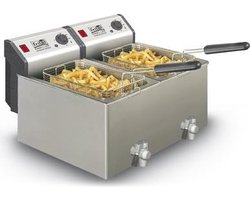 FRITEL Dubbele Frituurpan - Profi 4920 DUO - Professionele Friteuse met Antistofdeksel - Olie + Vast Vet - Koude Zone - Uniek Dubbel Verwarmingselement - 2x 3300W - 2x 8 liter - Incl. Kraan