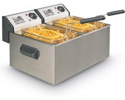 FRITEL Friteuse Profi 3855 Duo - Professionele Frituurpan / Frituurketel - 2x 5L - Antistofdeksel - Olie + Vast Vet
