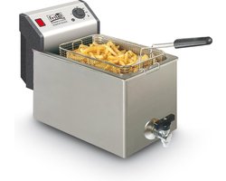 FRITEL Frituurpan - Profi 4620 - Professionele Friteuse met Antistofdeksel - Olie + Vast Vet - Koude Zone - Uniek Dubbel Verwarmingselement - 3300W - 8 liter - Incl. Kraan