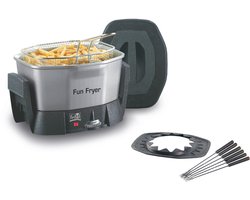 FRITEL Fun Friteuse FF 1200 - Snack Frituurpan / Fondue Friteuse + GRATIS Fonduering en vorkjes (6st.) - 1,5L - 1400W - Antistofdeksel - 2 tot 6 Pers. - PFAS-vrij