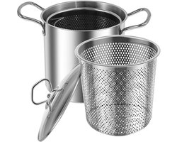 Friteuse Braadpan - Kleine Keukenpan - Knapperige Gerechten Maken - Transparant Deksel - 3.5 Liter - Zilver