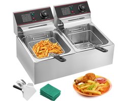 Friteuse - Dubbele Friteuse - Elektrische Friteuse - Horeca Friteuse - Dubbele Mand Friteuse - 2 x 6L Friteuse - 5000W Friteuse - RVS Friteuse - Commerciële Friteuse - Friteuse voor Friet en Snacks - Friteuse met Temperatuurregeling - Keukenapparaat