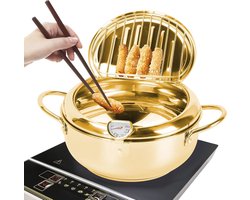 Frituurpan 28 cm - Japanse stijl met thermometer en deksel voor perfect frituren
