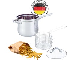 Frituurpan 3,5 liter met frituurmand en glazen deksel, geschikt voor inductie