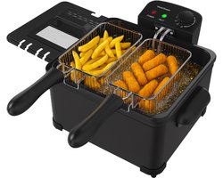 Frituurpan - 5 Liter - 3 Manden - Kijkvenster - Friteuse - Koude Zone - Zwart- Vivid Green