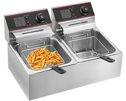 Frituurpan - Dubbele tanks - Commerciële frituurpan - 5000W - 220V - 12L - Zilver - Roestvrij staal - Frituurpan voor op het aanrecht - Instelbare temperatuurregeling