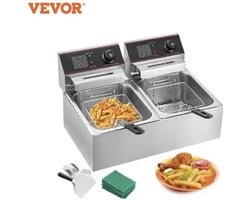 - Frituurpan - Elektrische Friteuse - 12L - Dubbele Tanks van Roestvrij Staal-5000W-voor het bakken van chicken, chips, frieten, karbonades