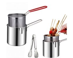 Frituurpan - Frituurmand - Roestvrij stalen frituurpan - Japanse tempura mand - Met clip - Voor vis - Geschikt voor Friet - Kip en Garnalen - Kleine frituurpan - RVS - Zilver