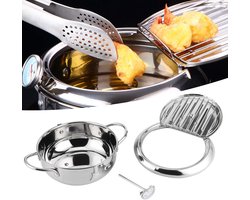 Frituurpan met zeef, braadpan, eenvoudige bediening, Japanse braadpan, nauwkeurige controle voor koken in de keuken (groot 24 cm), frituurpan met zeef, frituurpannen