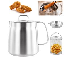 Frituurpan - Roestvrijstalen Frituurpan - Koekenpan - Multifunctionele Frituurpan - 304 RVS Kwaliteit - 1.5L Capaciteit - Inclusief Oliefilter