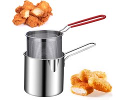Frituurpan van roestvrij staal met zeefmandje - Multifunctionele frituurpan - Met Frituurmand - Multifunctionele frituurpan Geschikt Voor friet, garnalen, vis en - Zeefpan Friteuse