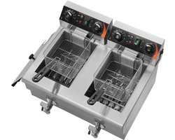 Frituurpannen - Frituurpan - Frituurpan dubbel - Friteuse - Verwijderbare Tanks - Met Timer/Olie-Afvoerventiel - 57x52x35.5 cm - 24L